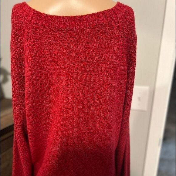Petite Sonoma Goods For Life Lattice Crewneck Sweater Color: Red. XL PETITE - Picture 5 of 5